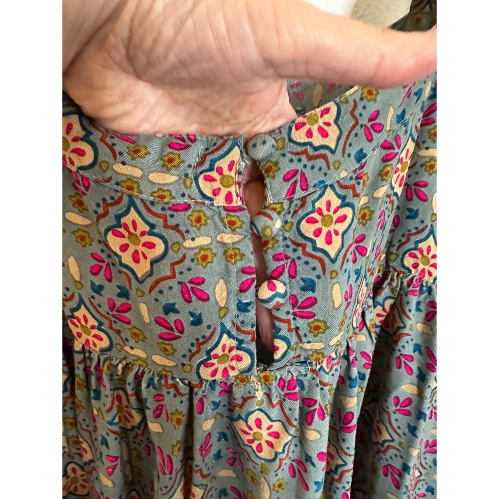 Natural Life Maxi Sun Dress Size L/XL Gray Blue Pink Boho Tile Print Square Neck - Picture 6 of 9